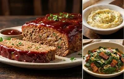 BBQ Meatloaf, Mashed Potatoes and Collard Greens
