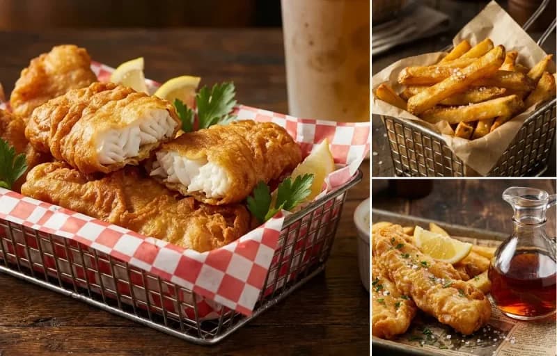 Beer Battered Cod, French Fries and Malt Vinegar