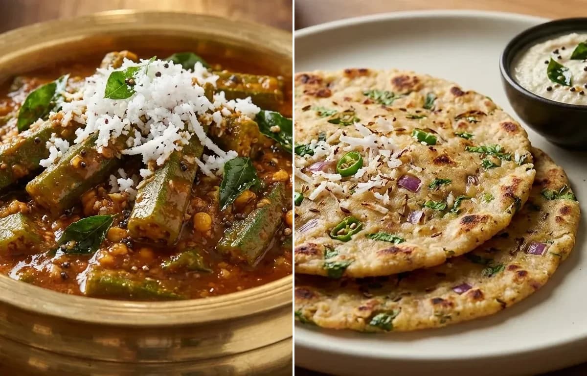 Bendekayi Gojju with Akki Roti