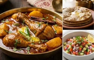 Bengali Chicken Kalia, Roti and Kachumber Salad