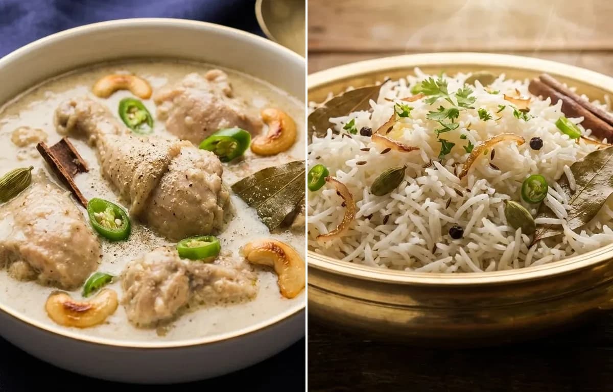 Bengali Chicken Rezala with Sada Pulao