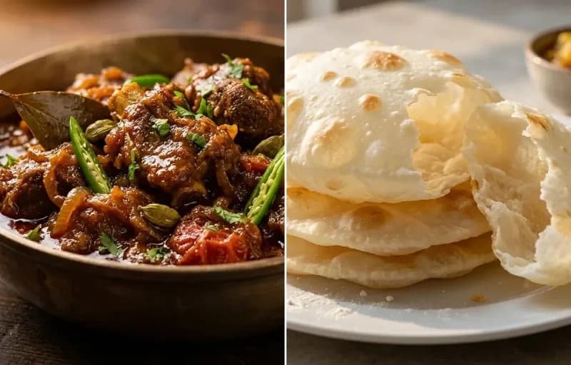 Bengali Kosha Mangsho with Bengali Luchi