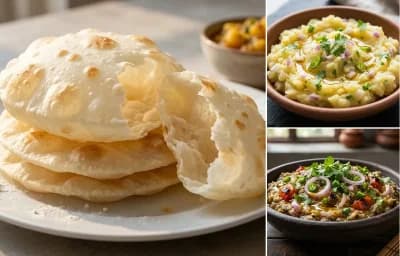 Bengali Luchi with Aloo Pitika and Bengena Pitika