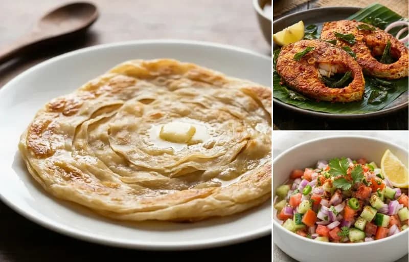 Bengali Porota, Indian Fish Fry and Kachumber Salad