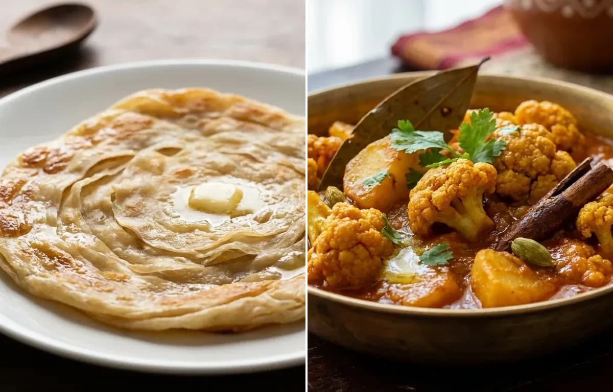 Bengali Porota with Aloo Phulkopir Dalna