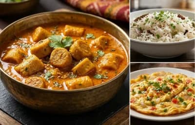 Besan Gatta Sabzi, Jeera Rice and Masala Omelette