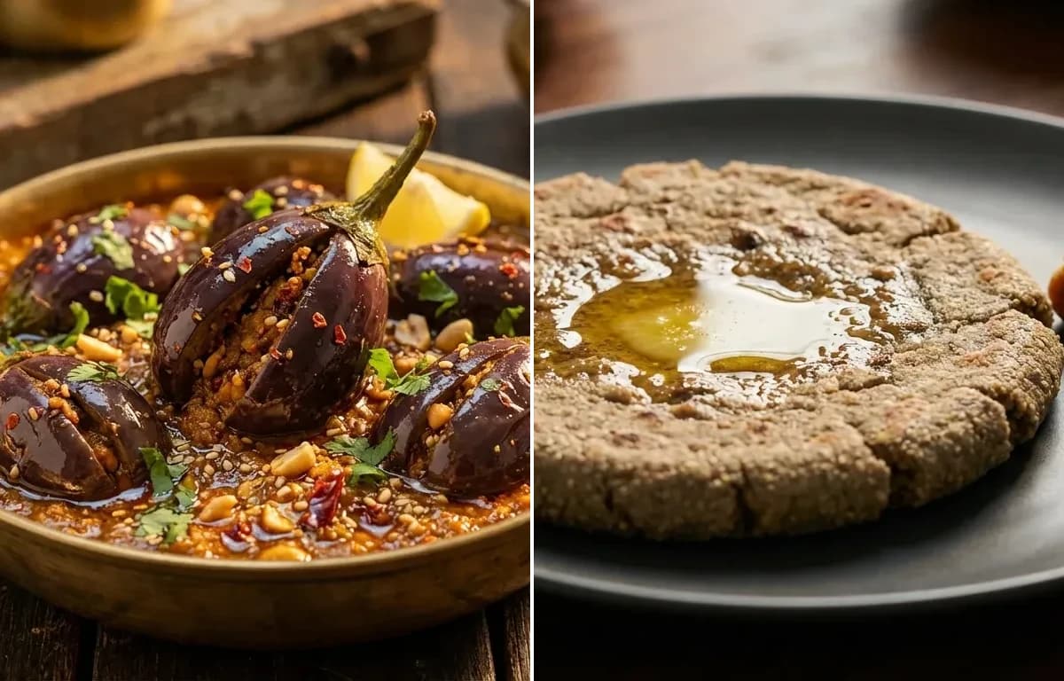 Bharela Ringan nu Shaak with Bajra Rotla