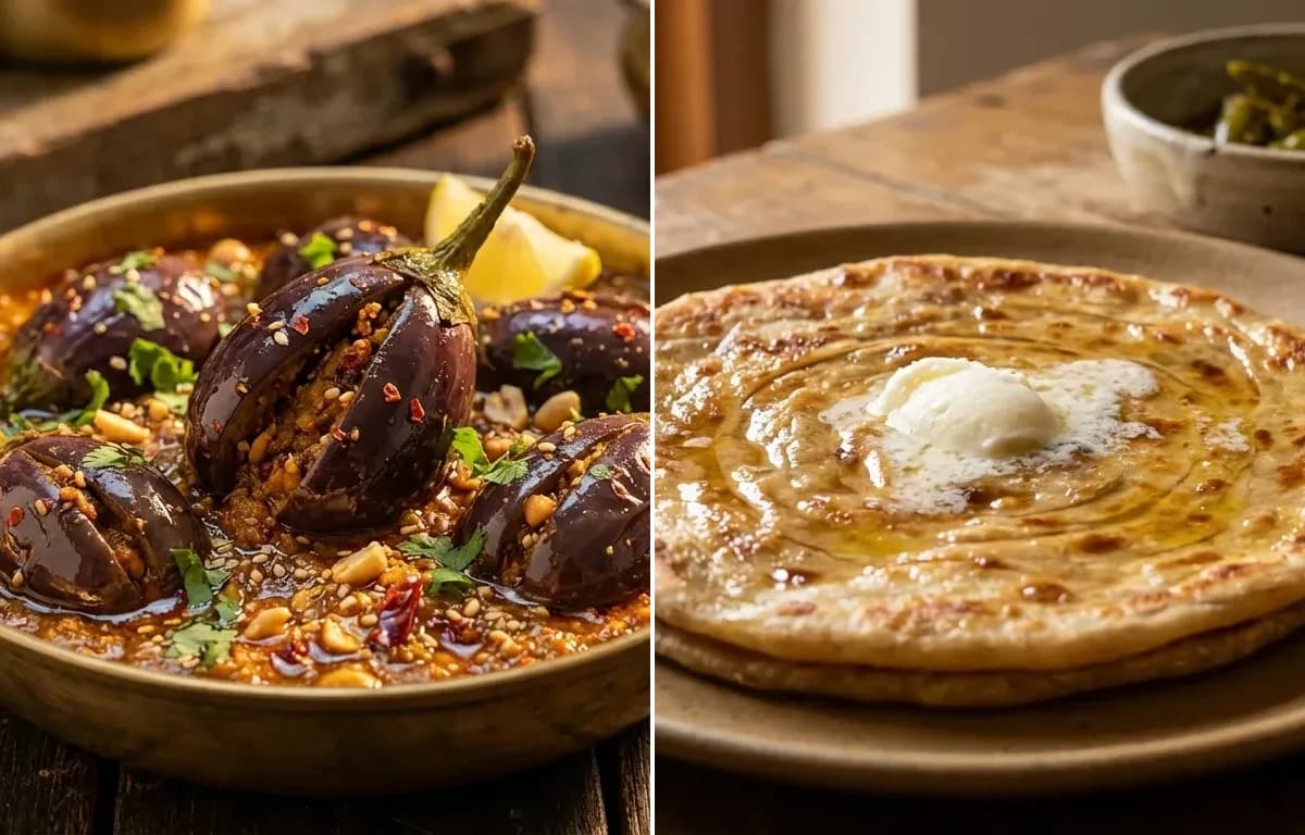 Bharela Ringan nu Shaak with Paratha