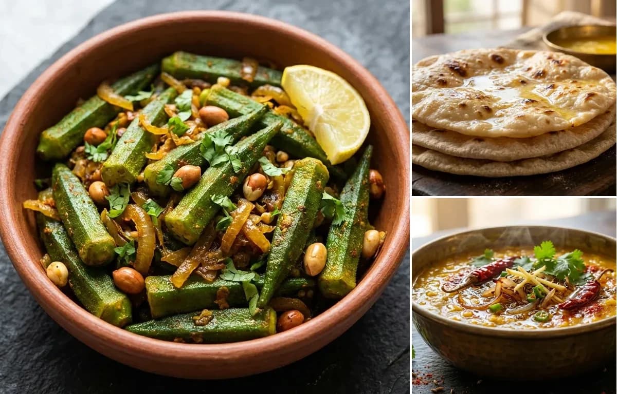 Bhendi Bhaji, Chapati and Dal Tadka