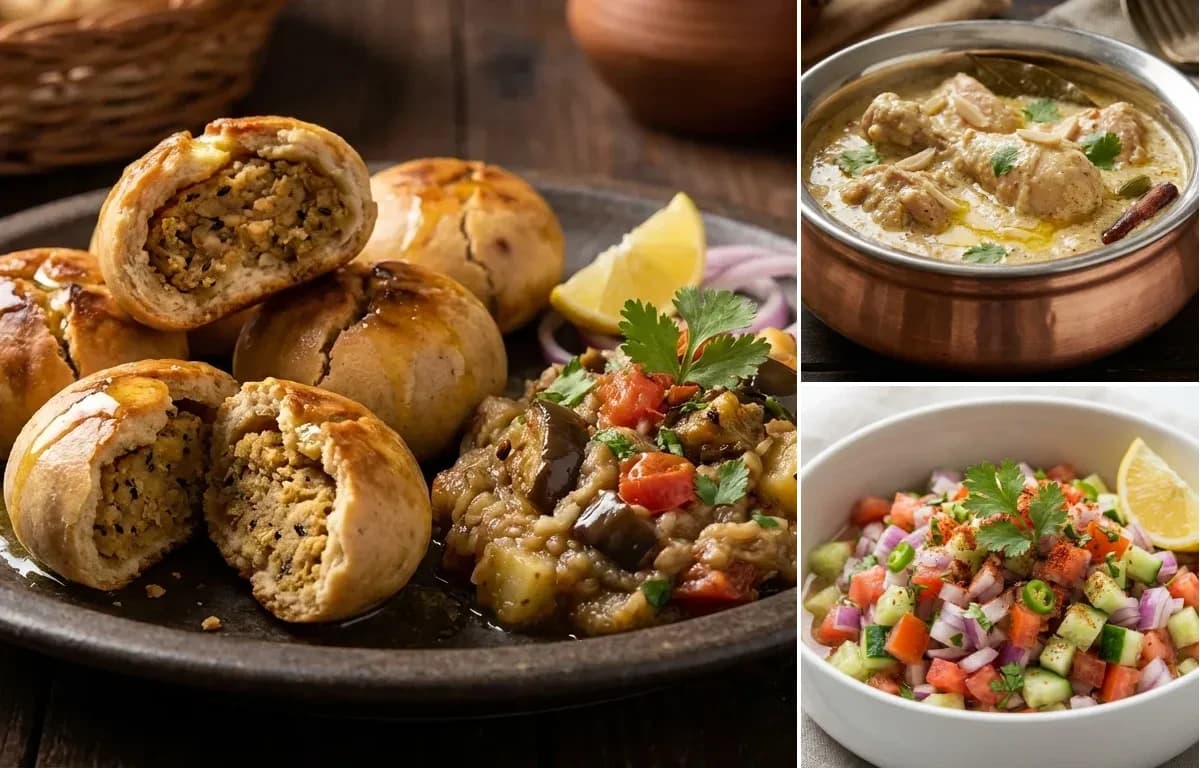 Bihari Litti, Chicken Korma and Kachumber Salad