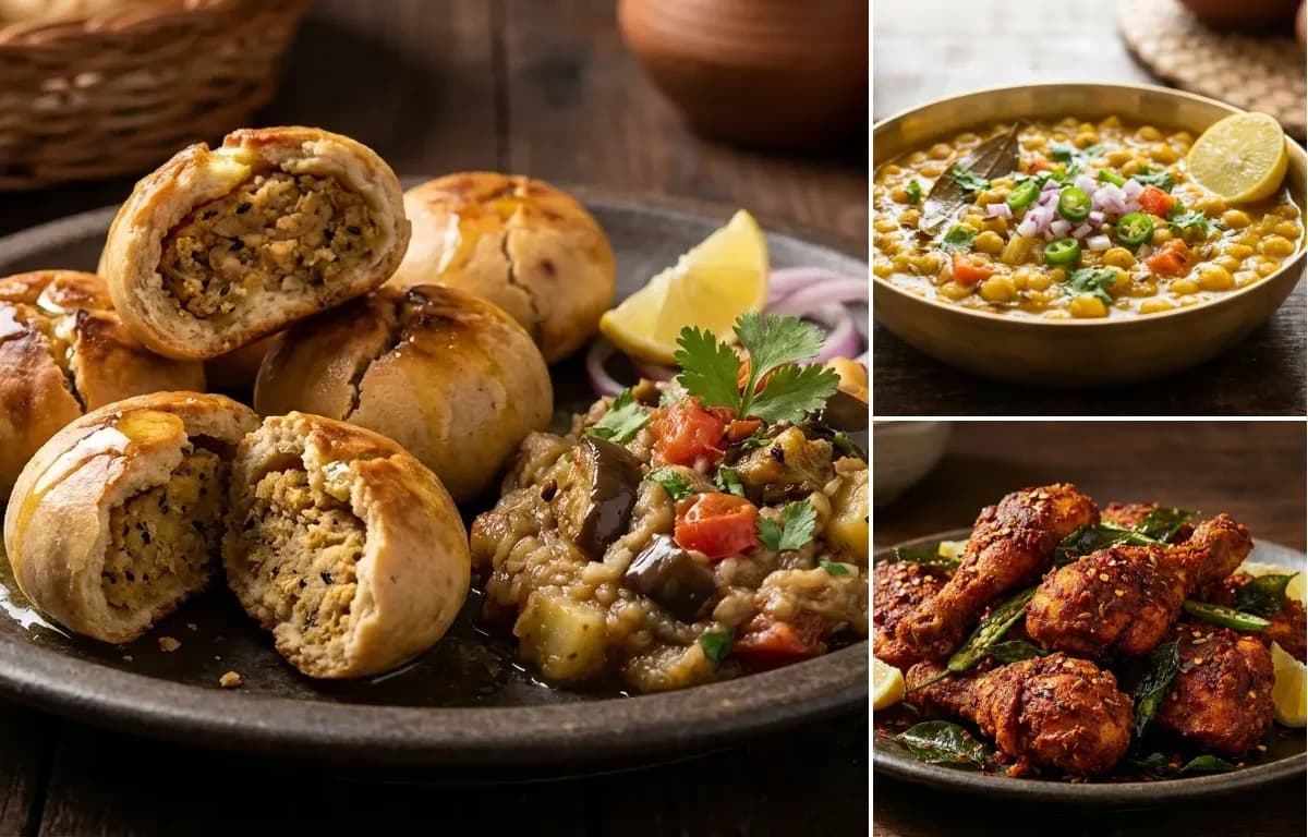 Bihari Litti, Ghughni and Chicken Fry