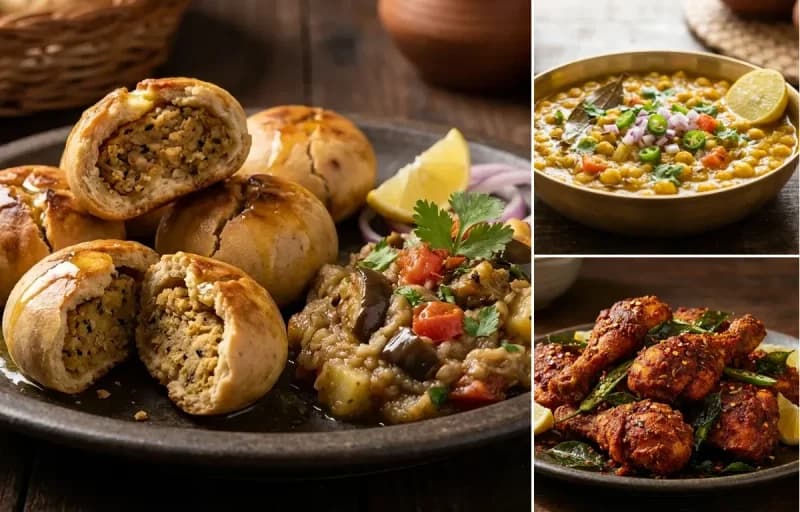 Bihari Litti, Ghughni and Chicken Fry