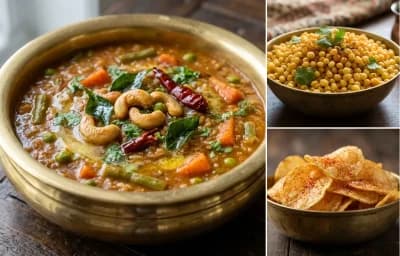 Bisibelabath with Boondi and Potato Chips