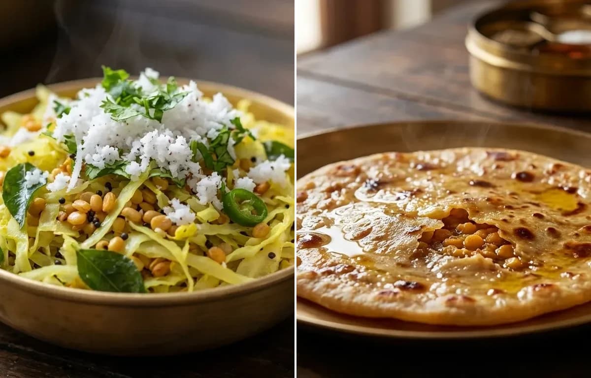 Cabbage Foogath with Puran Poli