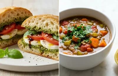 Caprese Sandwich with Lentil Soup
