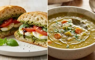Caprese Sandwich with Split Pea Soup