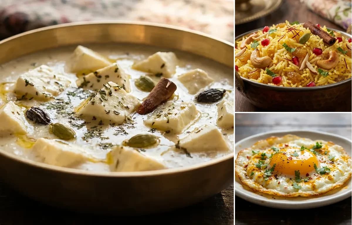 Chaman Qaliya, Kashmiri Pulao and Fried Egg