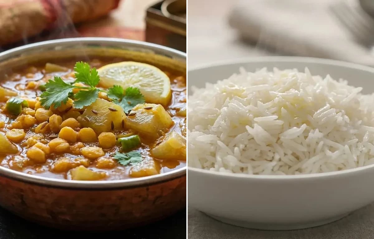 Chana Dal Lauki with Steamed Basmati Rice