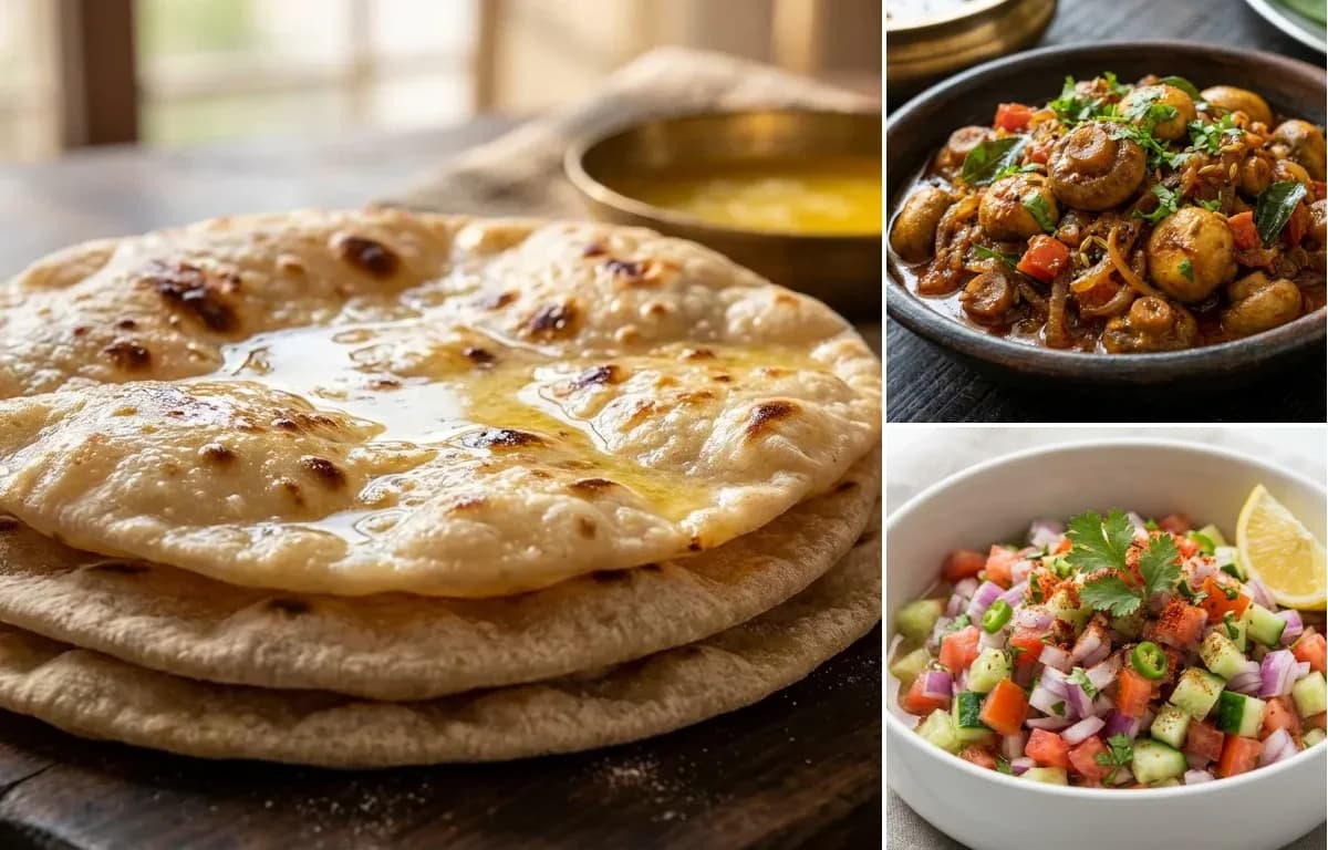 Chapati, Mushroom Roast and Kachumber Salad