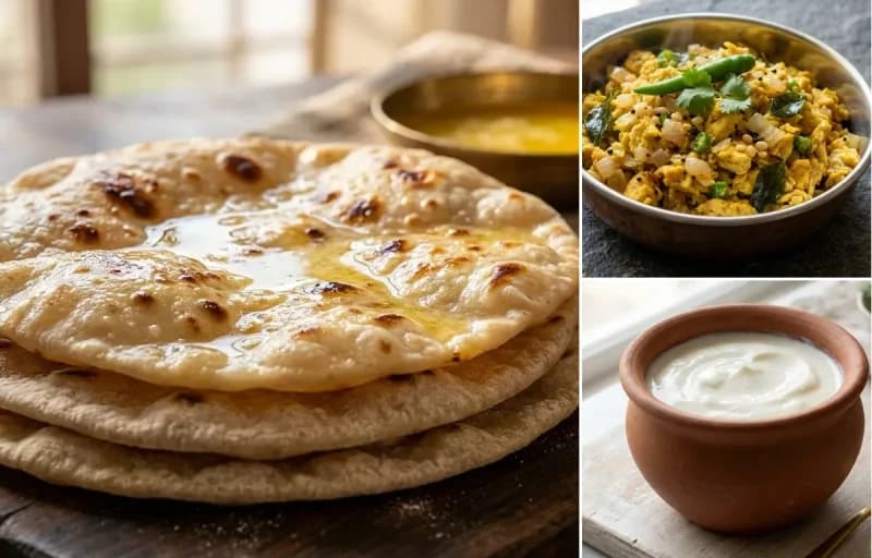 Chapati, Muttai Podimas and Curd