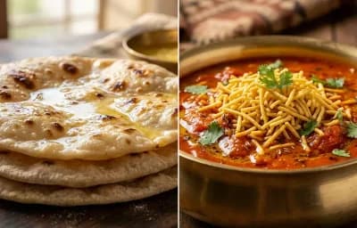 Chapati with Sev Tamatar ki Sabzi