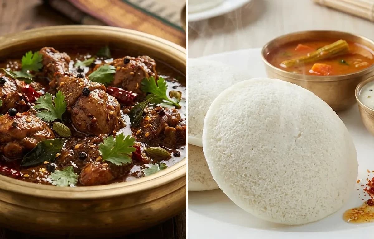 Chettinad Chicken Curry with Idli