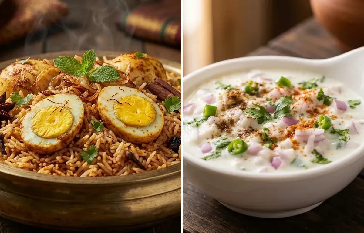 Chettinad Egg Biryani with Onion Raita