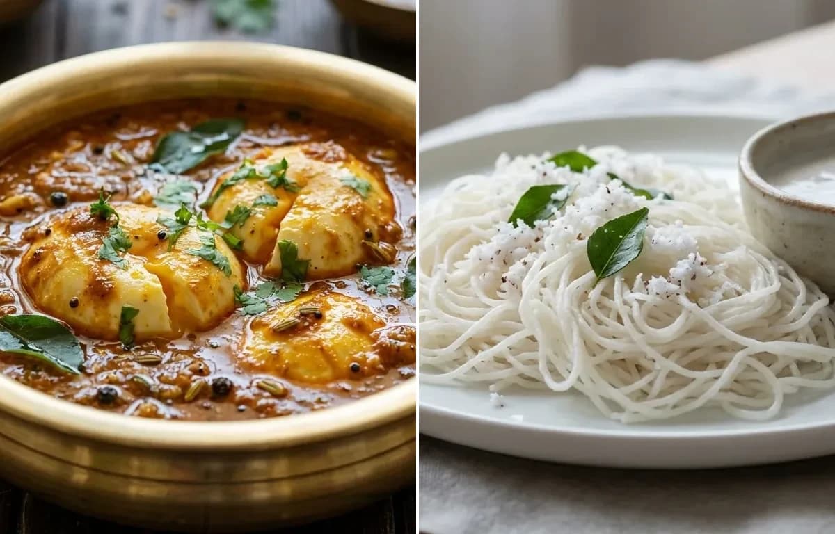 Chettinad Egg Drop Curry with Idiyappam