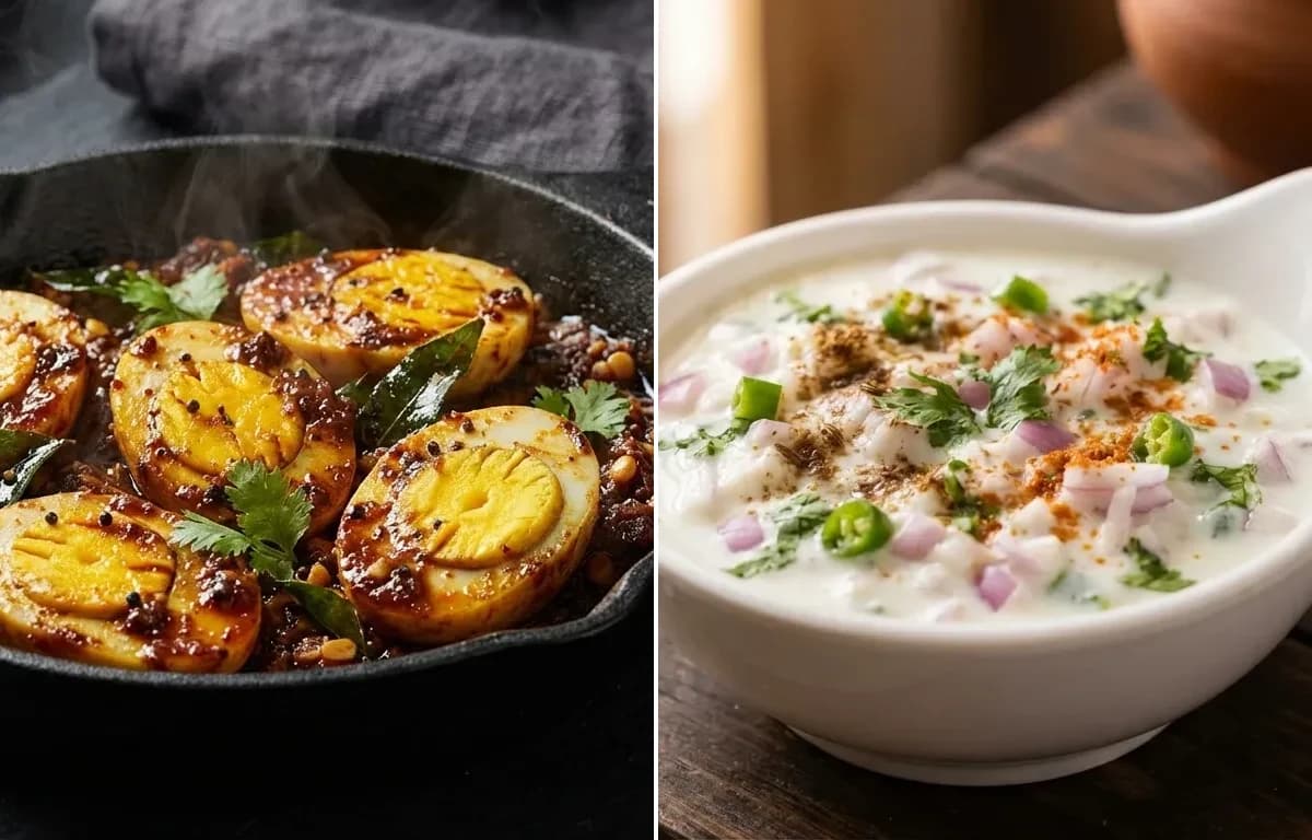 Chettinad Egg Pepper Fry with Onion Raita