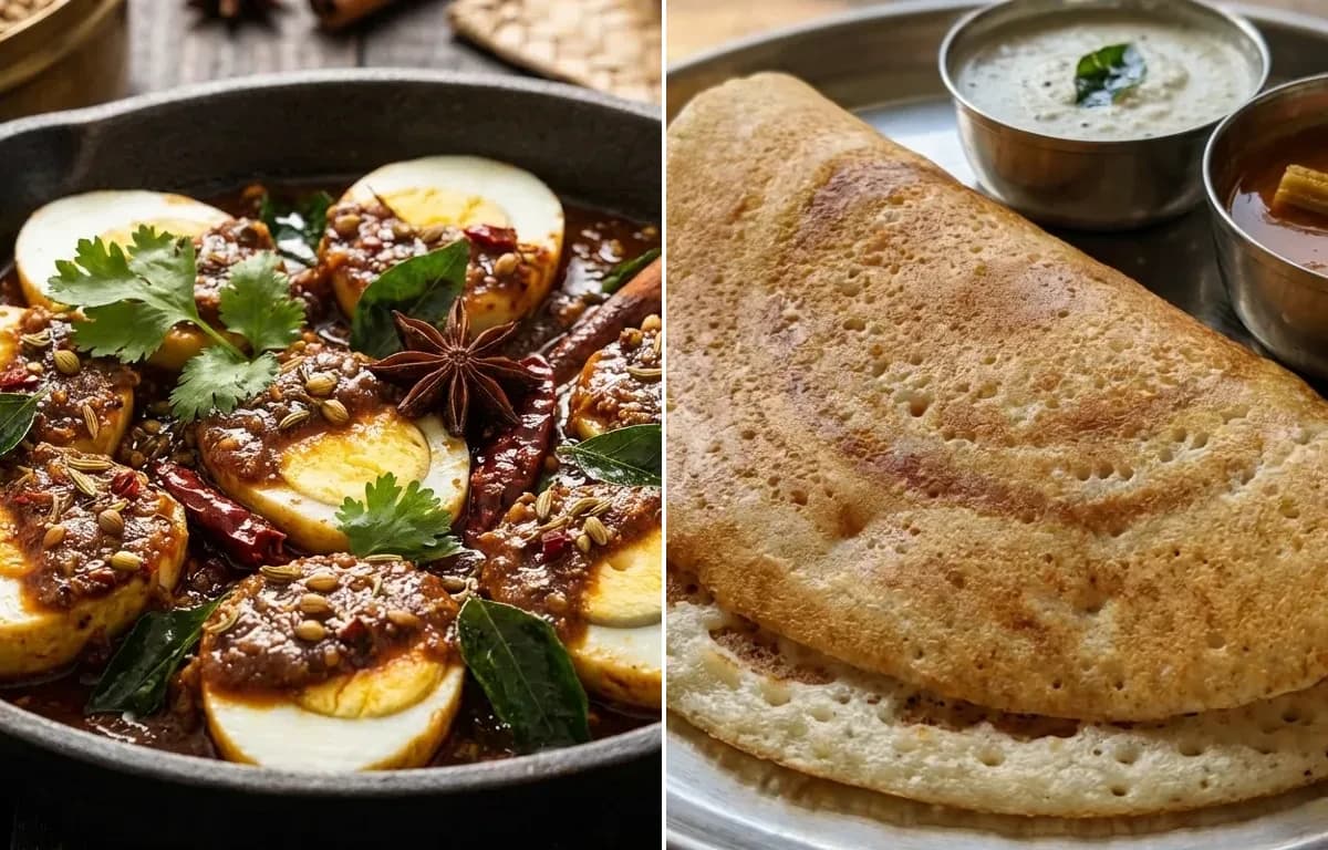 Chettinad Egg Roast with Kal Dosa