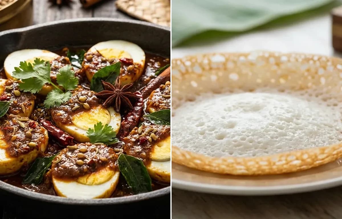 Chettinad Egg Roast with Kerala Appam