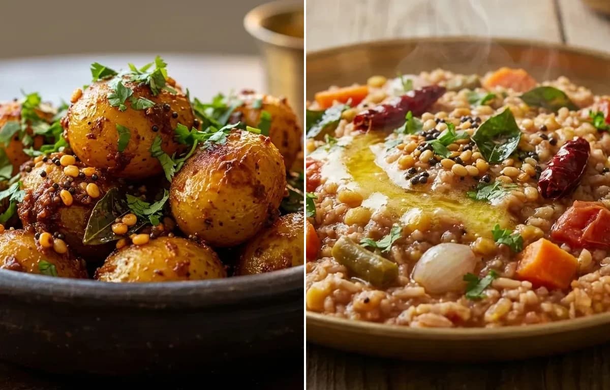 Chettinad Urulai Roast with Sambar Rice