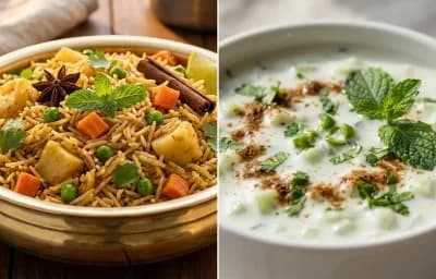 Chettinad Vegetable Pulao with Cucumber Raita