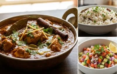 Chicken Banjara Curry, Jeera Rice and Kachumber Salad