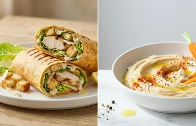 Chicken Caesar Wrap with Carrots and Hummus