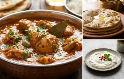 Chicken curry + roti + salad + curd