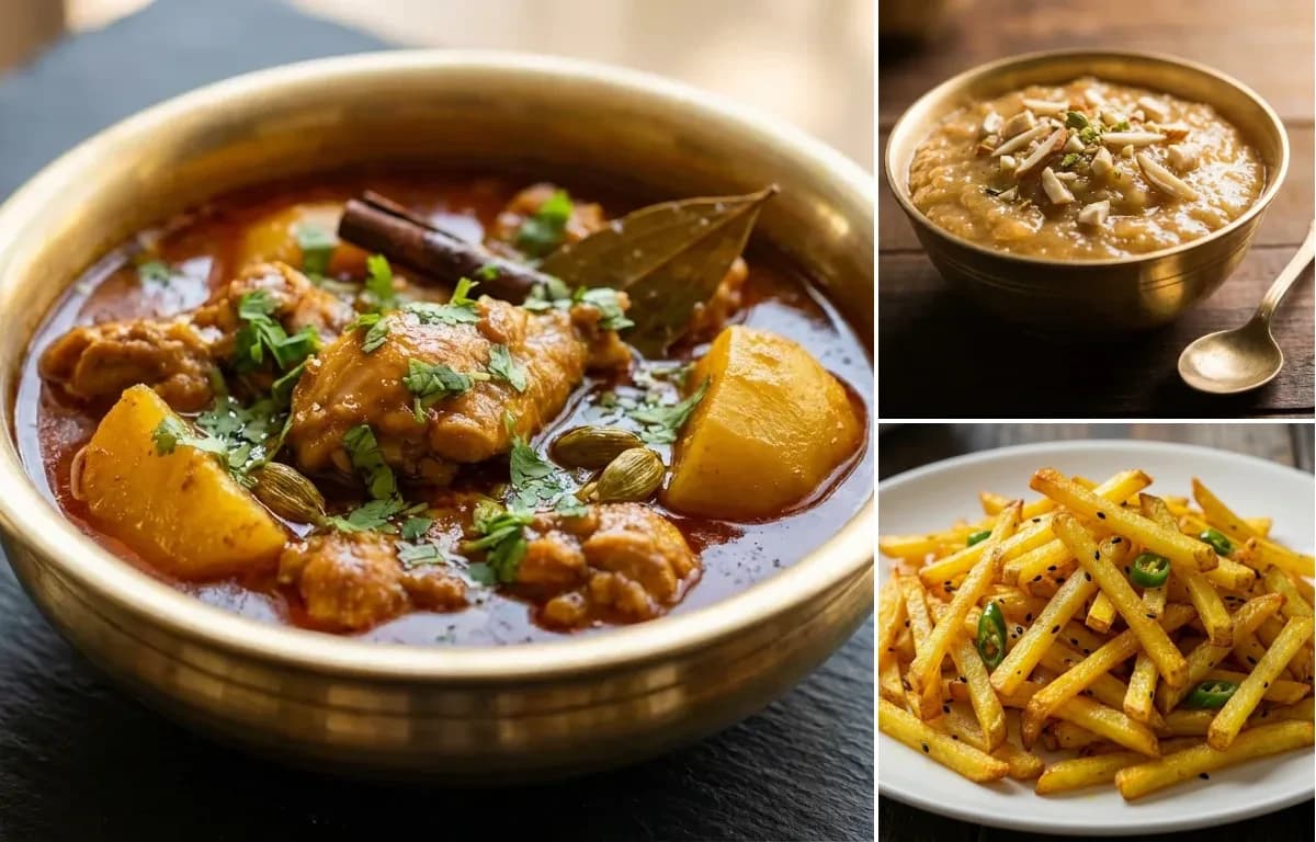 Chicken Jhola, Bihari Arna and Aloo Bhaja