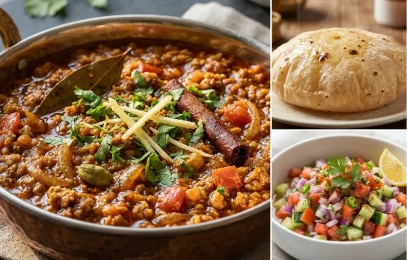 Chicken Keema Masala, Phulka and Kachumber Salad
