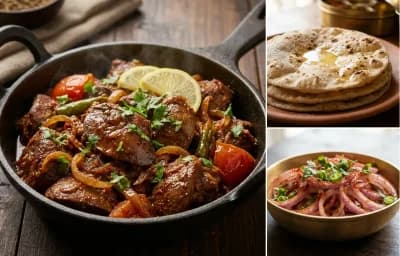 Chicken Liver Fry with Roti and Onion Salad