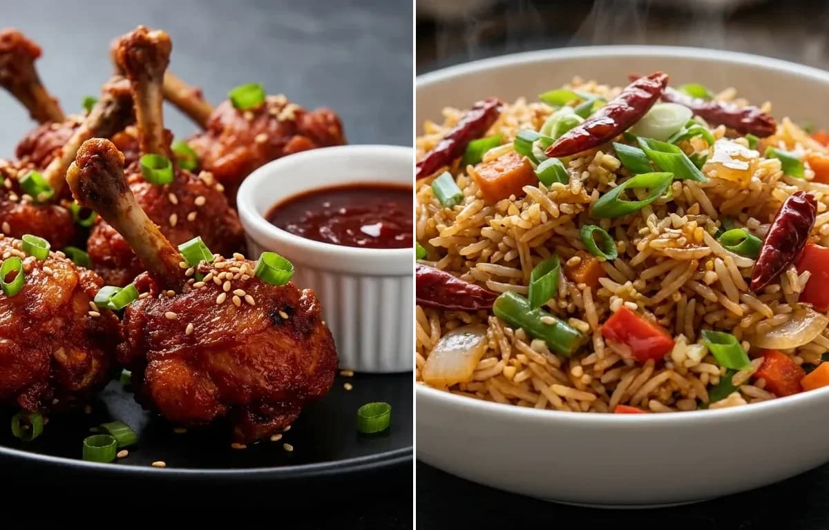 Chicken Lollipop with Szechuan Fried Rice