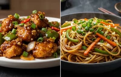 Chicken Manchurian Dry with Vegetable Hakka Noodles