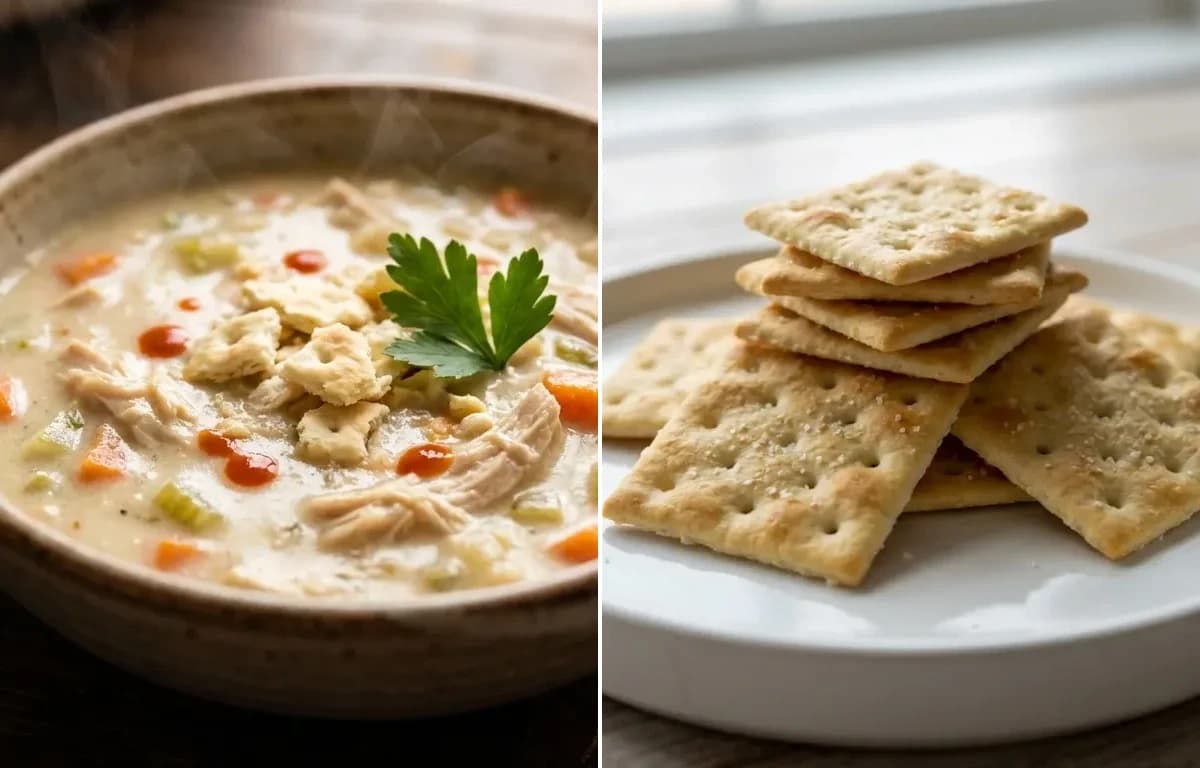 Chicken Mull with Saltine Crackers