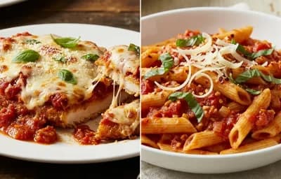 Chicken Parmesan with Penne with Marinara Sauce