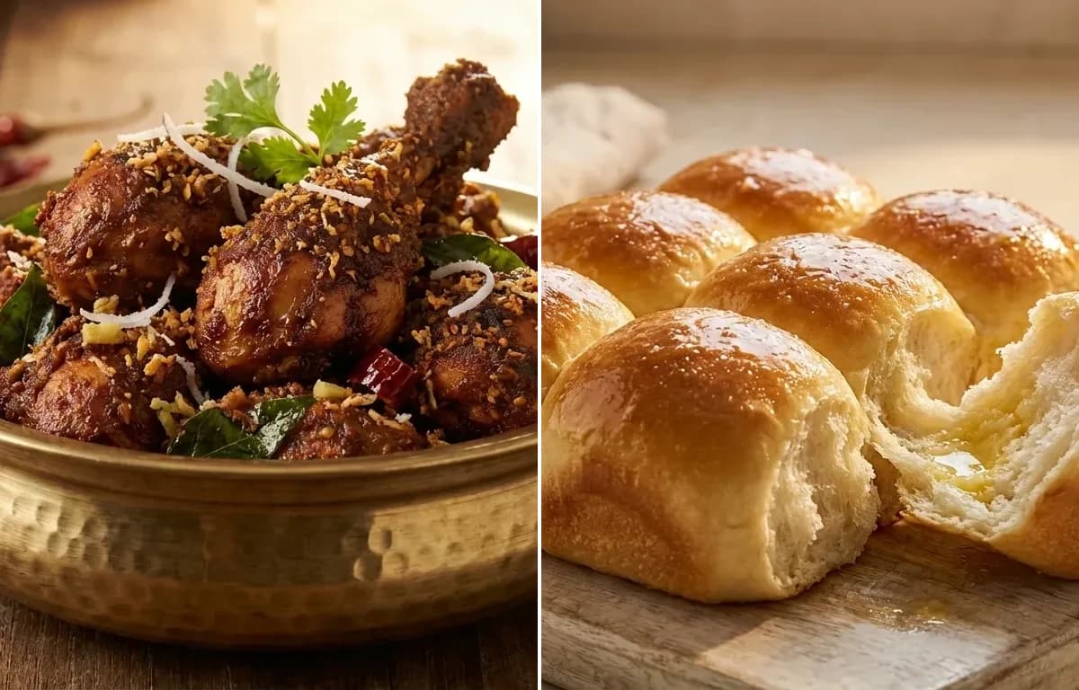 Chicken Sukka with Ladi Pav