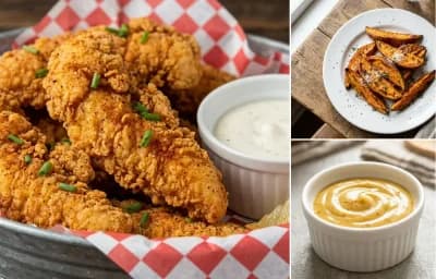 Chicken Tenders with Sweet Potato Wedges and Honey Mustard
