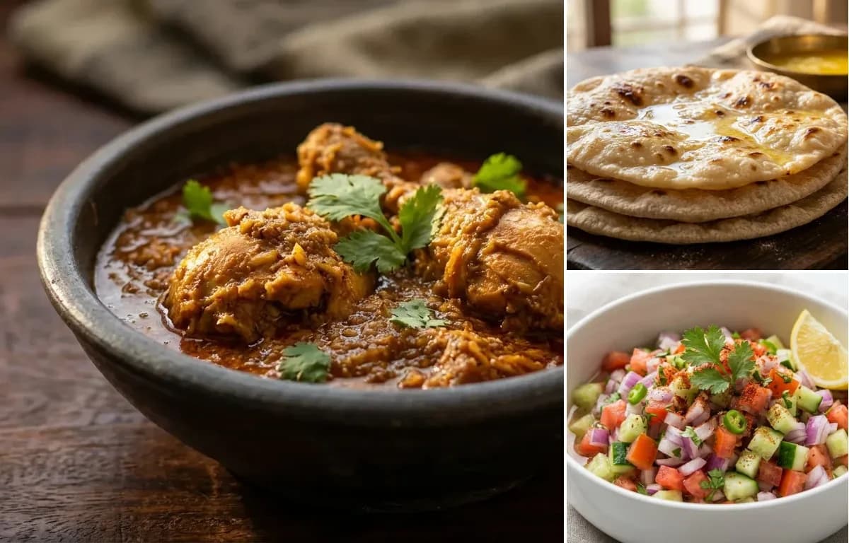 Chicken Xacuti, Chapati and Kachumber Salad