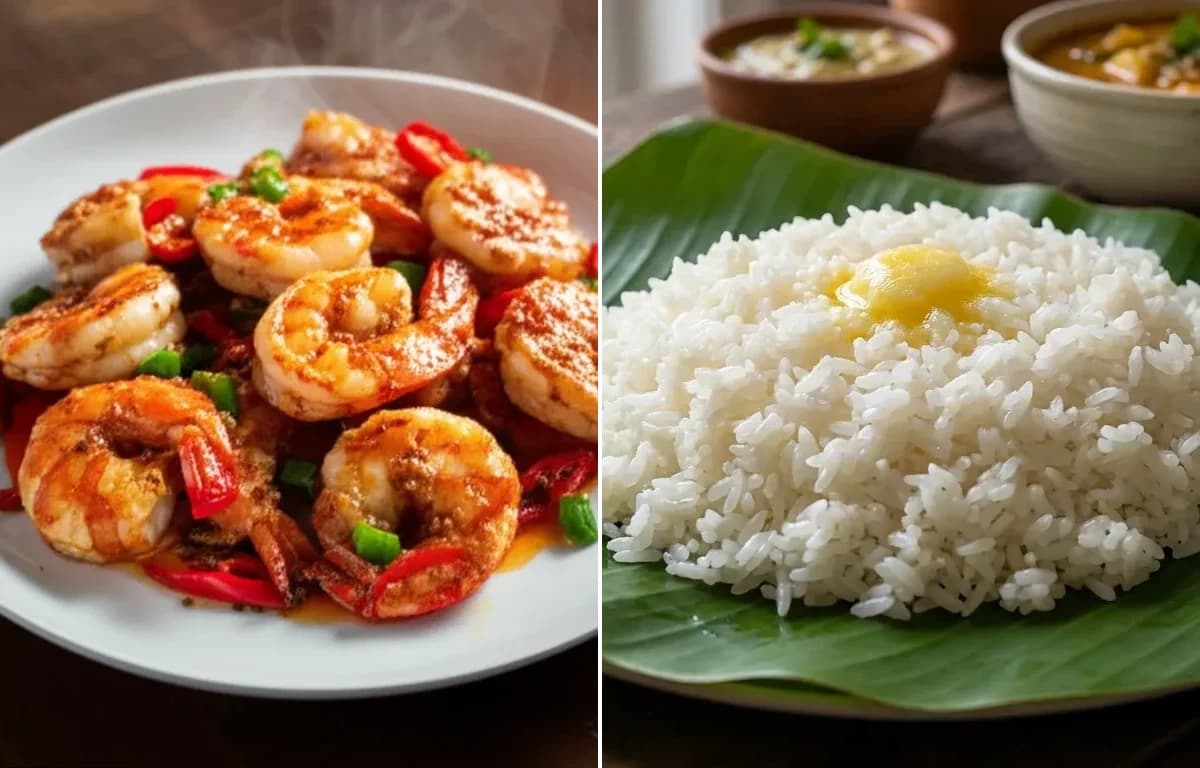 Chili Garlic Prawns with Steamed Rice