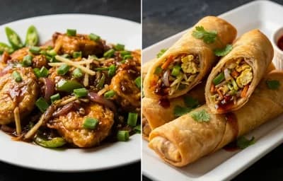 Chilli Egg Dry with Egg Spring Roll