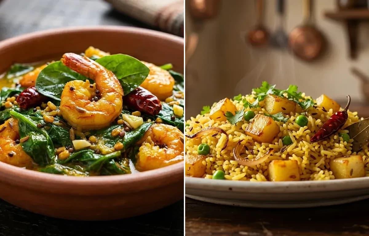 Chingudi Saga Tarkari with Bhaja Bhaat