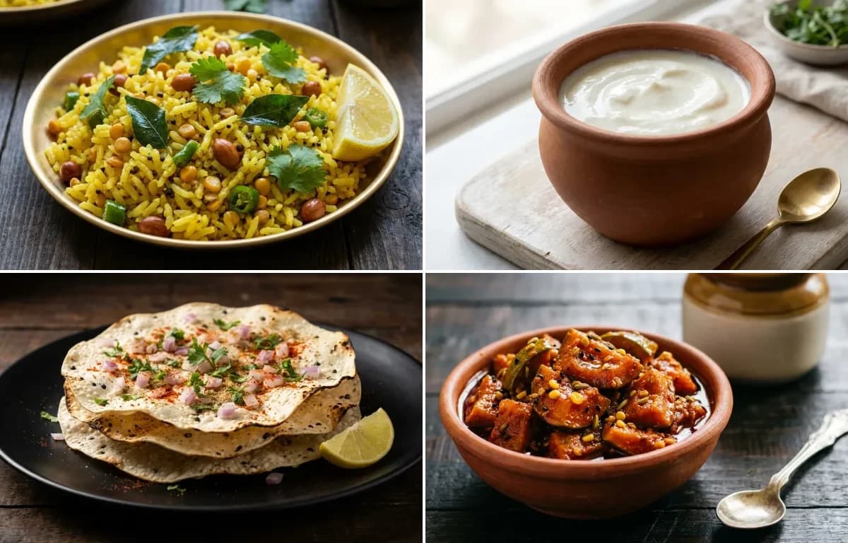 Chitranna, Curd, Urad Dal Papad and Mango Pickle
